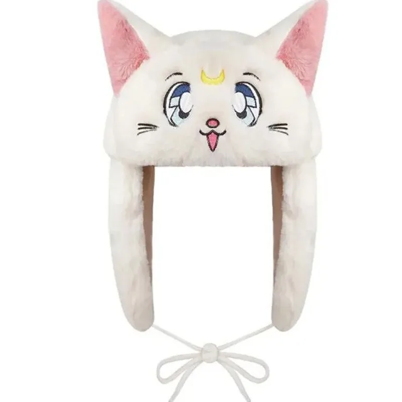 Anime Sailor Moon Cartoon Cat Hat Luna Artemis Figure Skiing Cap Ear-Covered Windproof Hat Winter Plush Warm Hat Chrismas Gifts