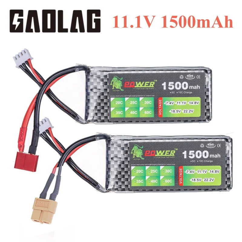 1/2pcs 11.1V 1500mah Lipo Battery for RC Cars Airplane Boats Quadcopter Spare Parts upgrade 11.1v Drones battery T/XT60/JST plug