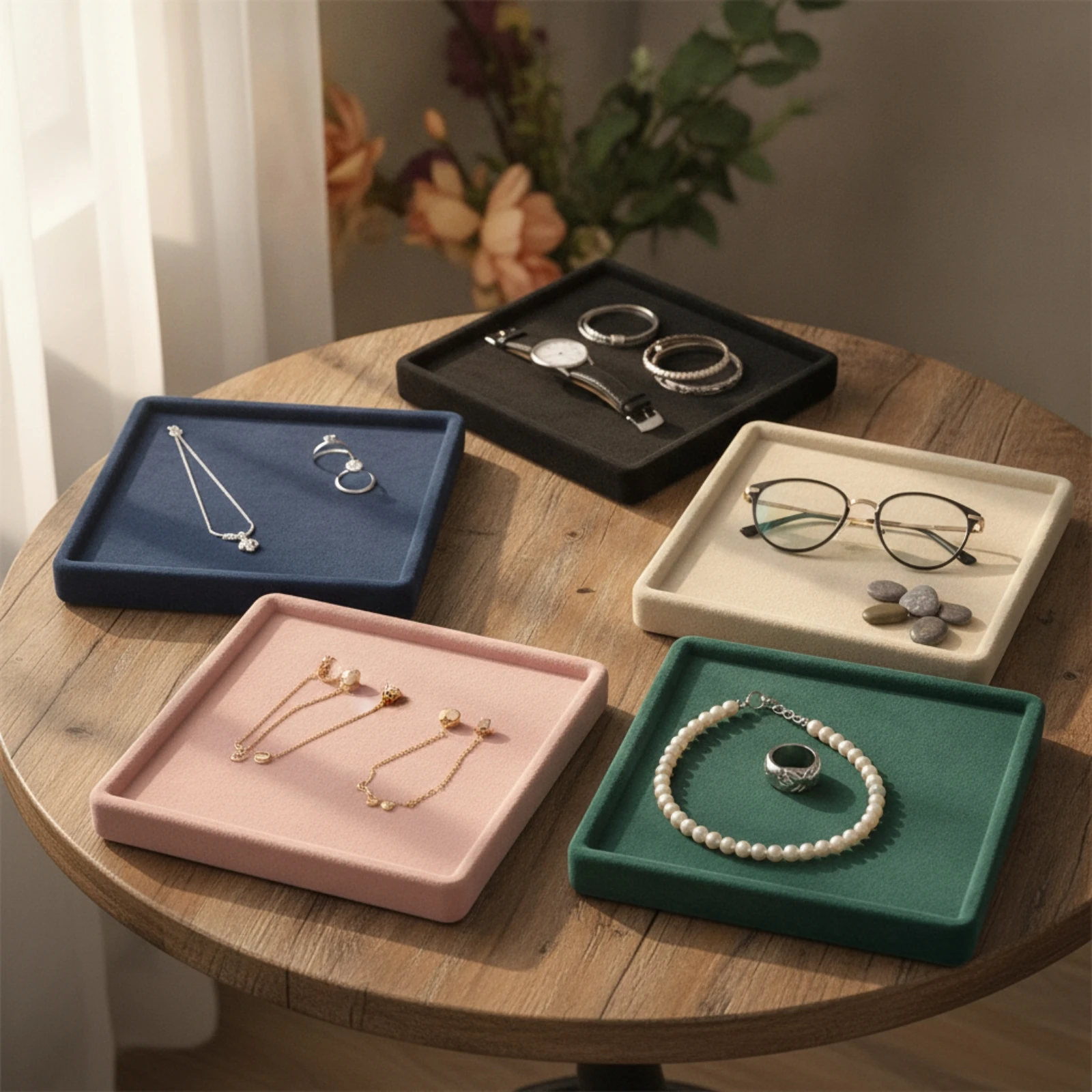Velvet Display Tray Square Jewelry Display Tray Scratch-Resistant Soft for Collectors, Dresser, Boutique Counters