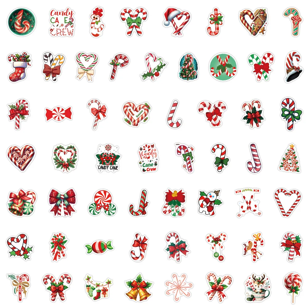 10/55PCS Cartoon Natale Candy Cane Graffiti Adesivi Decorazione fai da te Custodia per cellulare Notebook WSater Cup Giocattolo Regalo Adesivi