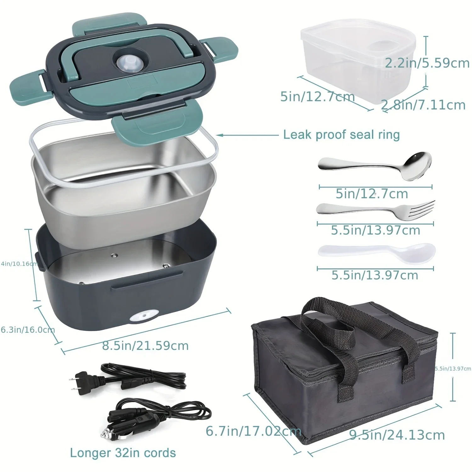 

Portable Lunch Box With Leak-Proof Removable Stainless Steel Container - Ideal For Car, , And Truckers - 60W, 1.5L Capacity, Co