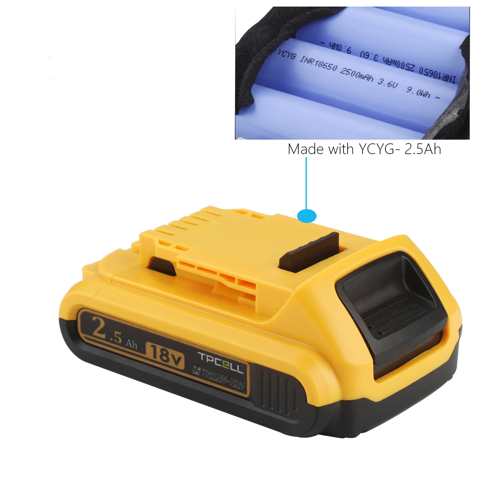 TPCELL 2.0Ah/2.5Ah Replacement Battery For DeWalt DCB200 Compatible With For Dewalt 18V/20V Tools Battery DCB204 DCB206 Series