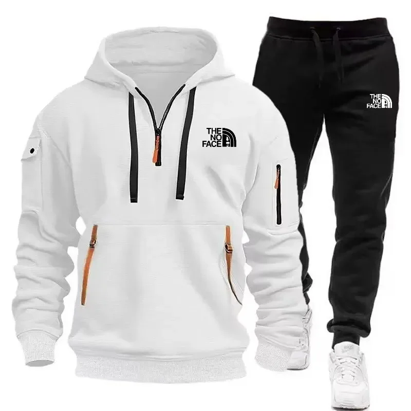 

Men's Hot Selling Multi Pocket Zipper Long Sleeved Hooded Sweatshirt and Sweatpants Two-piece Fitness Jogging Set Hoodies Sets