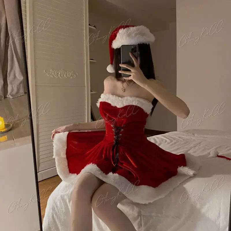 Cosplay Santa Herfst Winter Schattige Kerst Rode Sjaal Jurk Vrouwen Vakantie Kostuum Verkleed Outfit Vrouw Kawaii Mantel