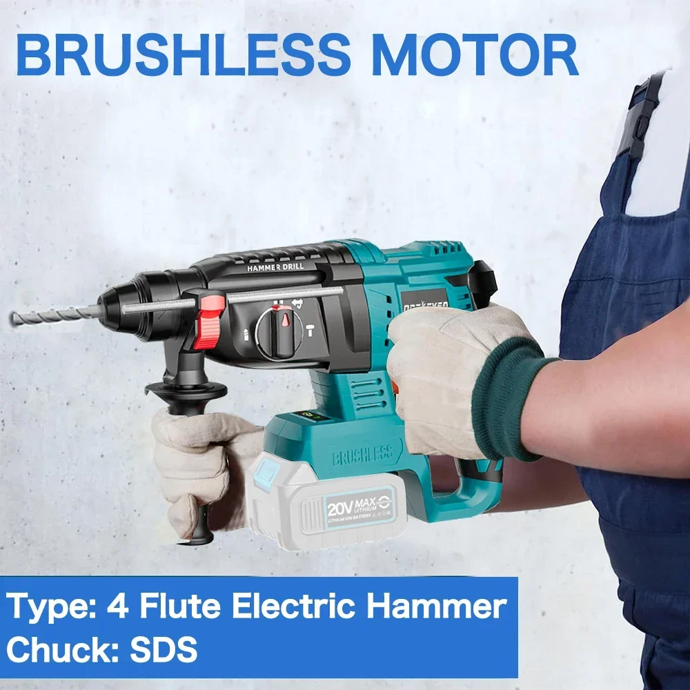 3in1 Brushless Impact Hammer 21V Cordless Hammer Drill FUNCTION Multifunctional Steel Concrete Wood For 18V Makita Battery