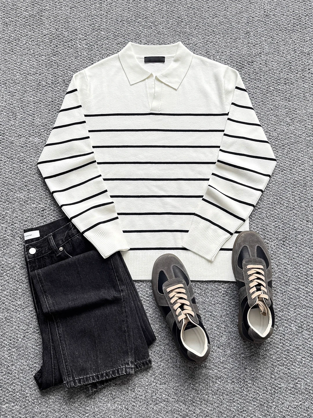 

Модный полосатый вязаный свитер для мужчин с длинным рукавом, повседневная базовая кофта, осень-зима, новинка, полиэстер