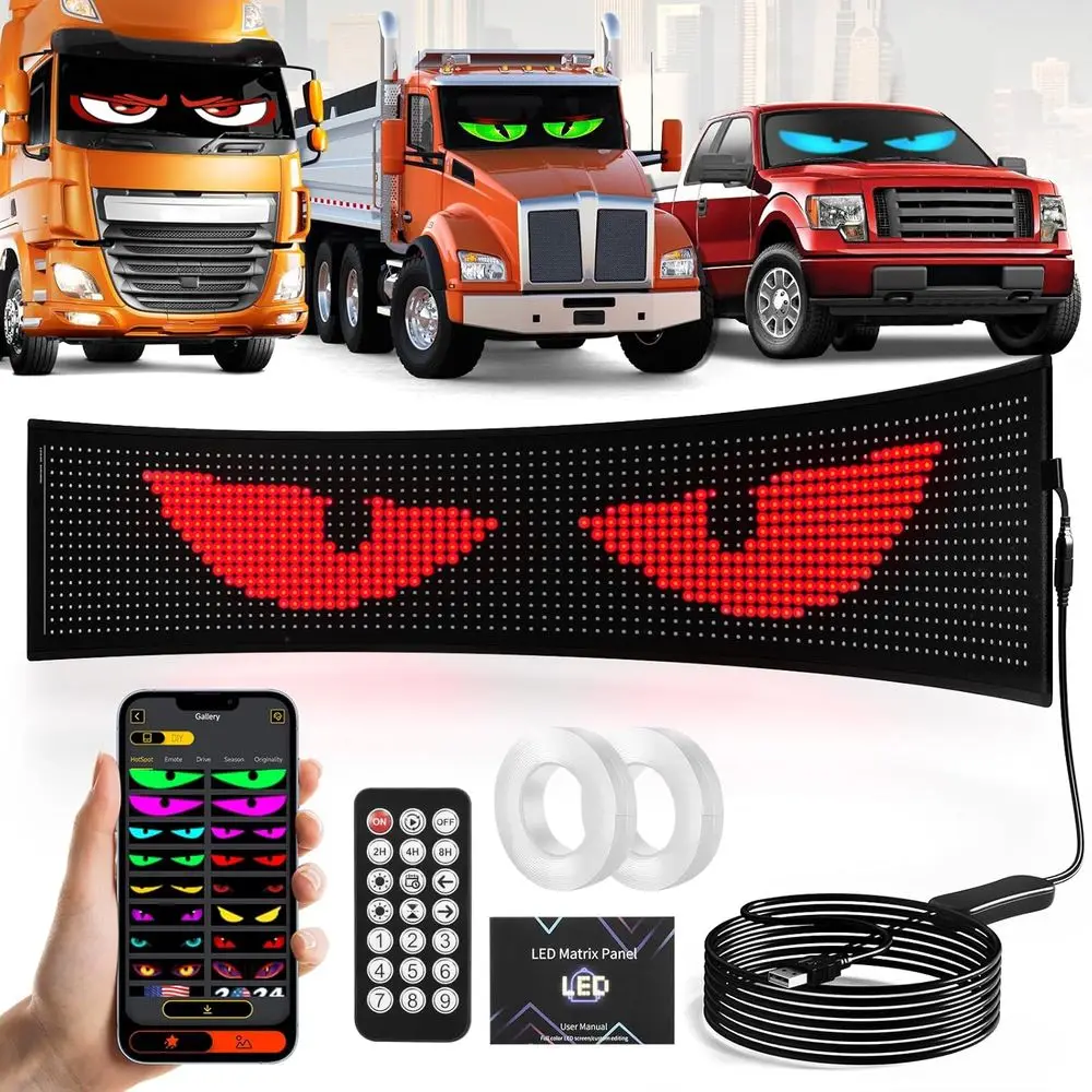 

Flexible Animated LED Car Eye Lights - Programmable Smart Colorful Eye Lamps for Vehicle Windshield, 35.35x7.56 inch