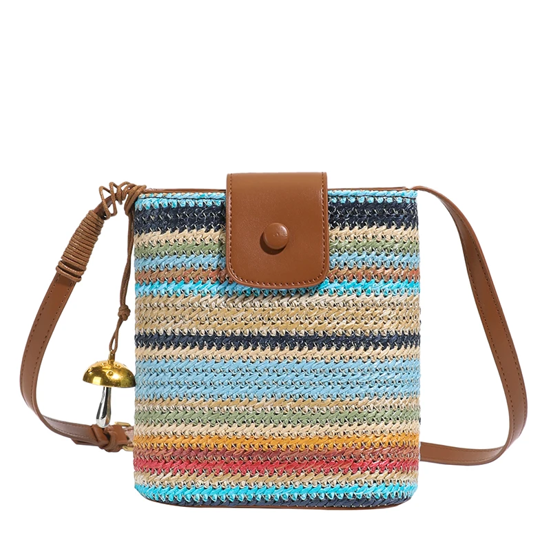 

Handbag. 2025 New Contrast Woven Bag Women's Bag Summer Bucket Small Minority Simple Leisure Texture slung Mobile Phone Bag