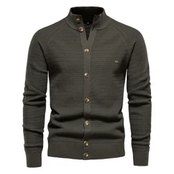 AIOPESON Knitted Mens Cardigan Cotton High Quality Button Mock Neck Sweater for Men New Winter Fashion Designer Cardigans Men