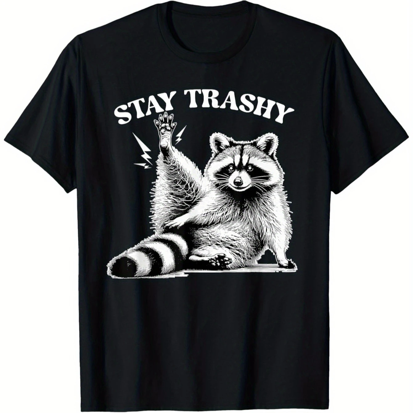 

Stay Trashy Raccoon Graphic T-Shirt 100% Cotton O-Neck Short Sleeve Summer Casual Mens T-shirt Streetwear
