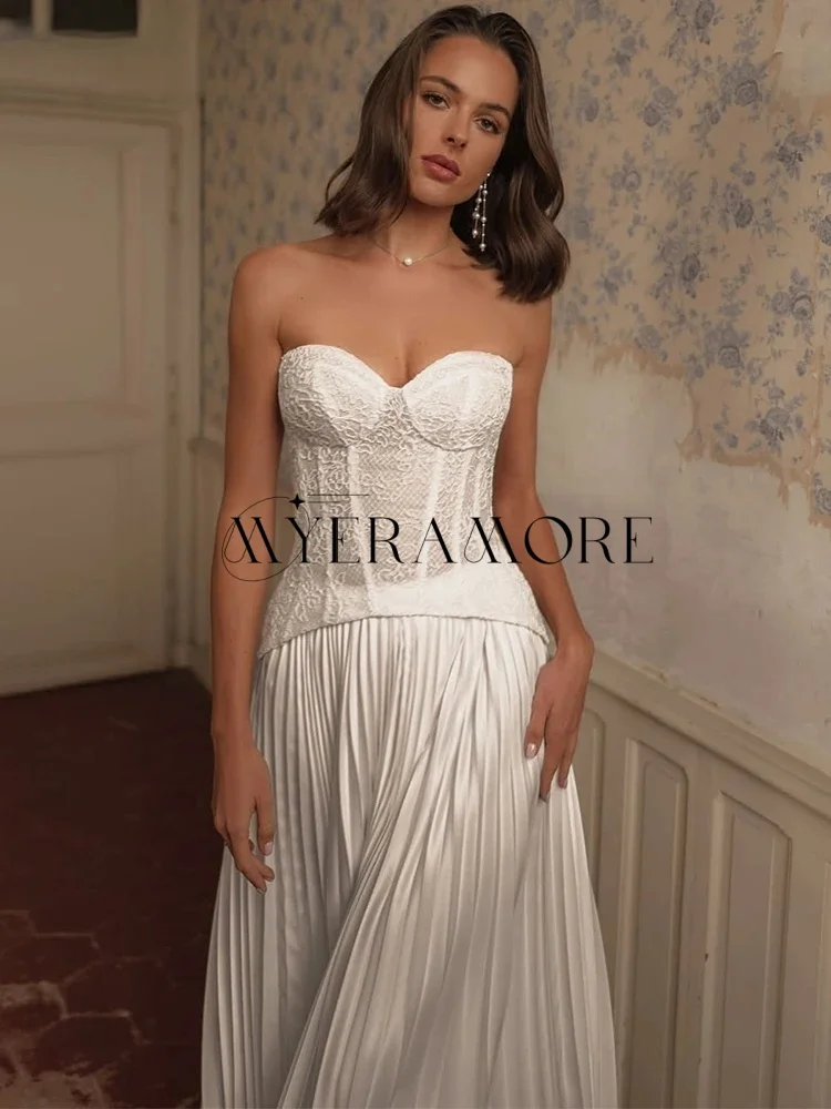 Elegante herzförmige Brautkleider, A-Linie, Schnürung, Falten, bodenlang, Brautkleider, individuell gestaltete Vestidos de Novia