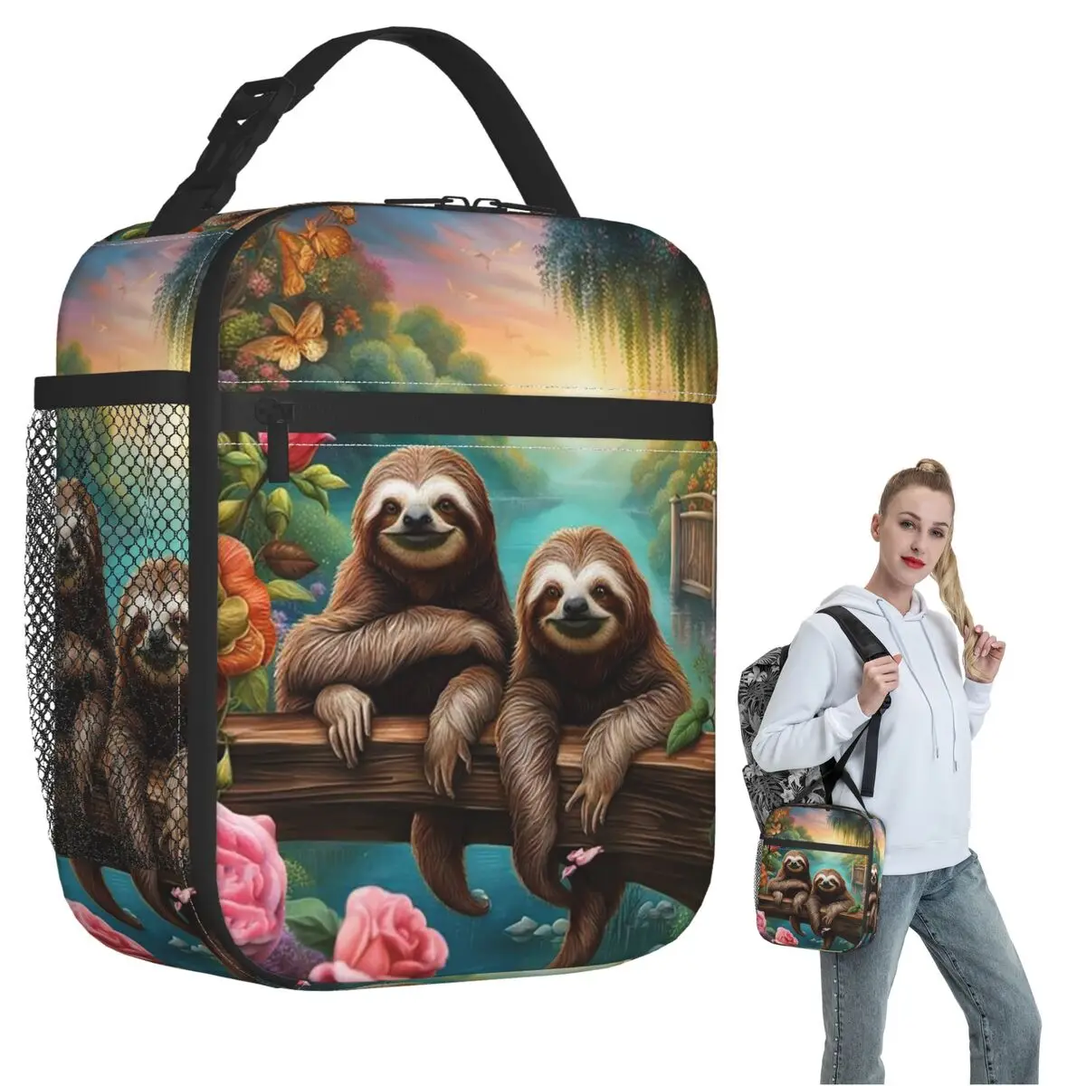 Lovely Sloth Print Insulated Lunch Bag for Women Kids Portable Food Boxes Thermal Lunch Box Tote
