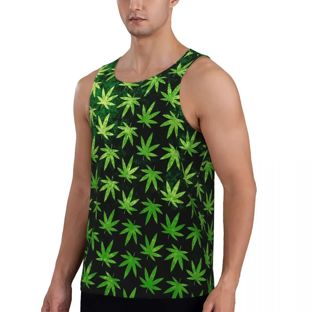 Quick Dry Cannabis Leaves Marijuana Weed Leaf Gym Tank Muscle Sleeveless Shirt Bodybuilding Breathable Vest view 2