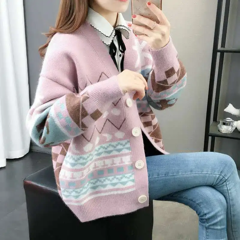 Fashion Casual Women\'s Top Spring and Autumn 2023 New Korean Version Loose Fitting Sweater Knitted Cardigan Women\'s Coat