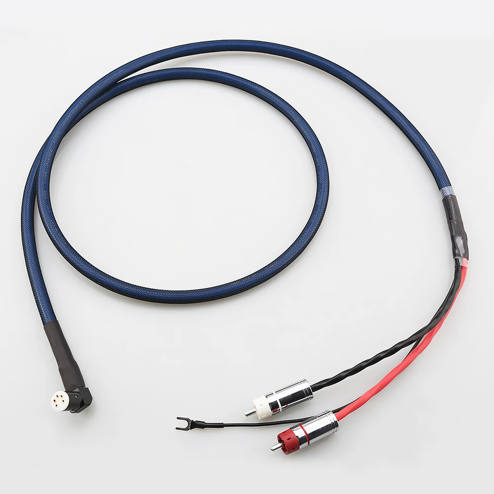 Audiocrast A10 Silver Plated 90 Degree Straight 5 PIN DIN Plug to 2 RCA Arm Audio Phono Tonearm Cable with U Spade Ground Wire