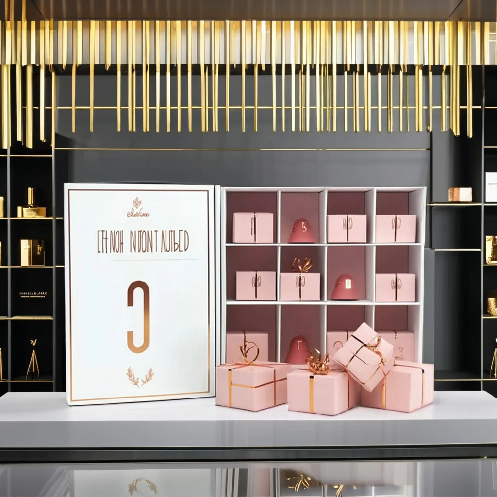 Customization.Wholesale Custom Empty 12 Days Pink Christmas Advent Calendar Box Rigid UV Matt Lamination Beauty Embossing Recycl