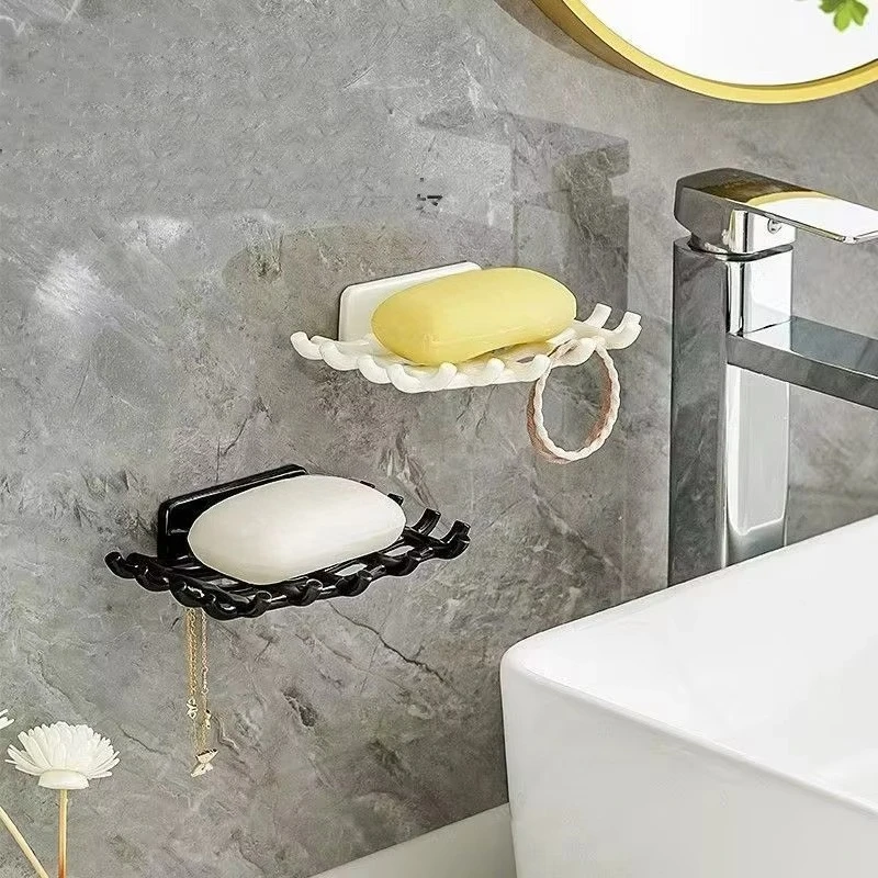 1PCS Wall Mounted Soap Rack Soap Box Plastic Bathroom Shelf Soap Sponge Dish No Punching Storage Rack Bathroom Accessories