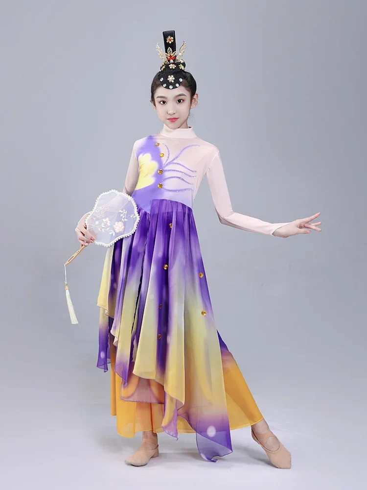 Traje de Baile Folclórico tradicional chino para niños y niñas, paraguas Hanfu moderno, abanico elegante, traje de baile cuadrado, actuación