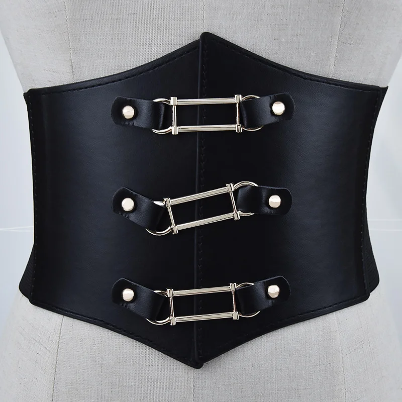 Cintura corsetto taglia unica cintura corsetto in pelle PU elastica a vita larga Vintage perfetta per abiti gotici Punk