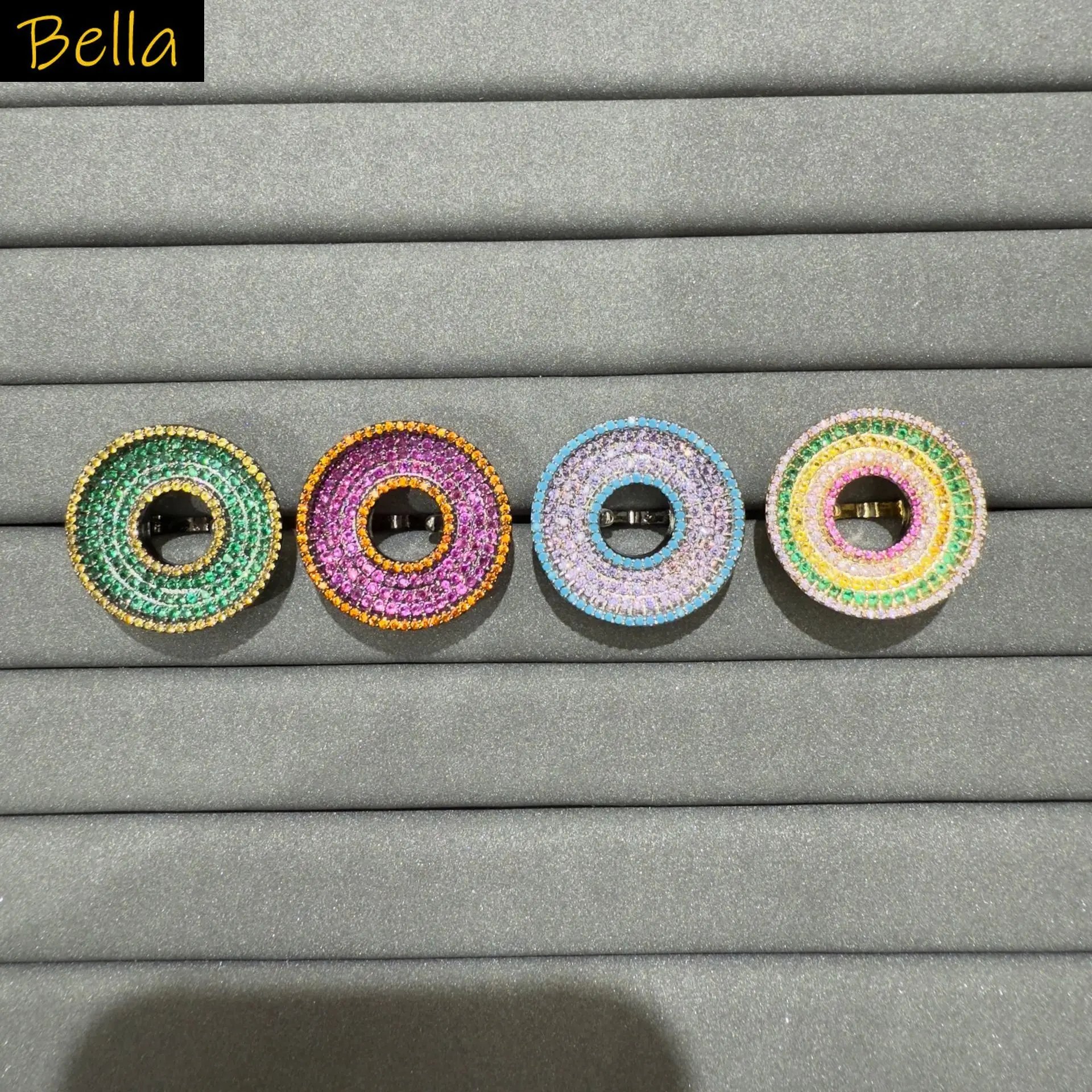 

Multi-Color Cubic Zirconia Donut Ring Sparkly Hollow Circle Statement Ring for Women