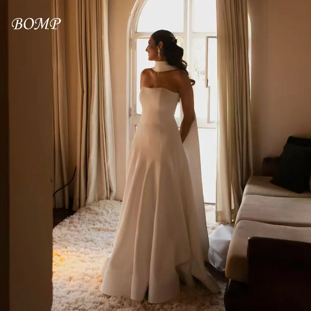 

BOMP Элегантное свадебное платье с шарфом без бретелек с драпировкой и скользящим шлейфом Белое атласное вечернее платье на заказ Vestido de novia