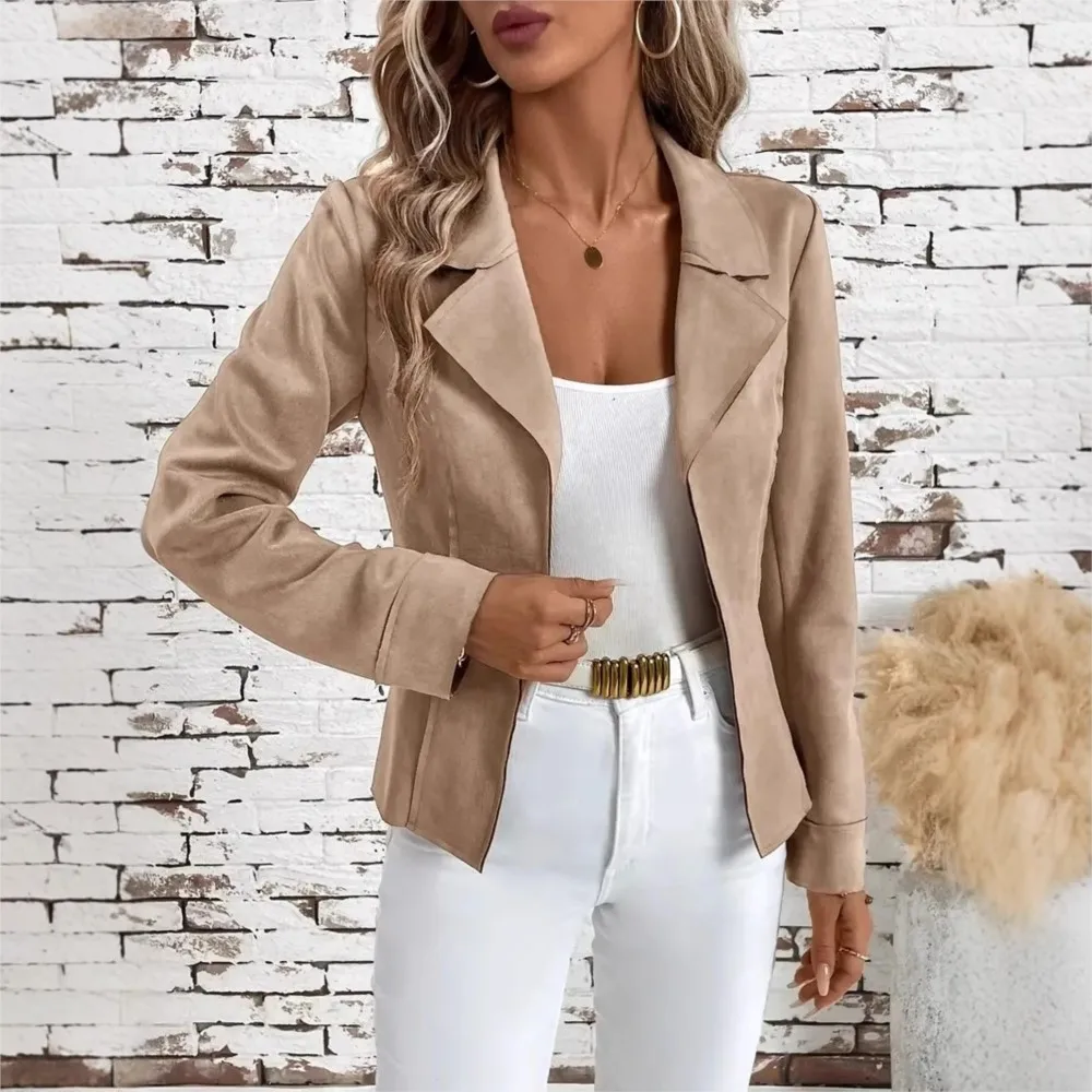 Women's long-sleeved jacket cardigan coat autumn winter new solid color simple retro slim fit Female everything office coat top