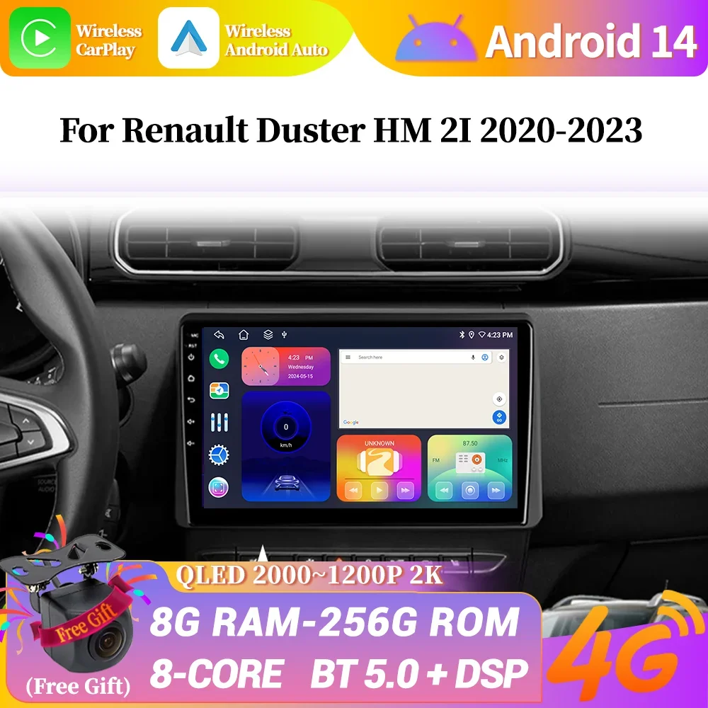 

Для Renault Duster HM 2I 2020-2023 Android автомобильный радиоприемник мультимедийная навигация беспроводная стереосистема Carplay GPS сенсорный экран
