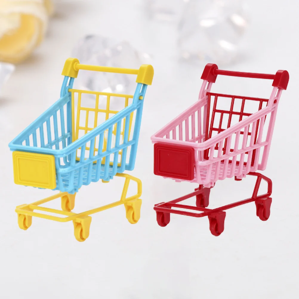 2 Pcs Miniture Decoration Shopping Cart for Kids Toy Playing Simulation Trolley Cake