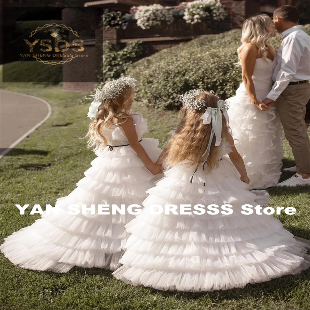 Luxury Princess Flower Girl Dress Flower Pleat High Neck Sleeve Ankle Length Elegant Formal First Communion Gown Customized