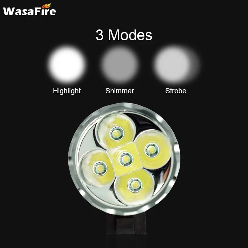 WasaFire 5x T6 LED Bicycle Light Headlight 7000 Lumen Farol Bike Light Lamp Headlamp Lanterna with 18650 Battery Pack + Charger