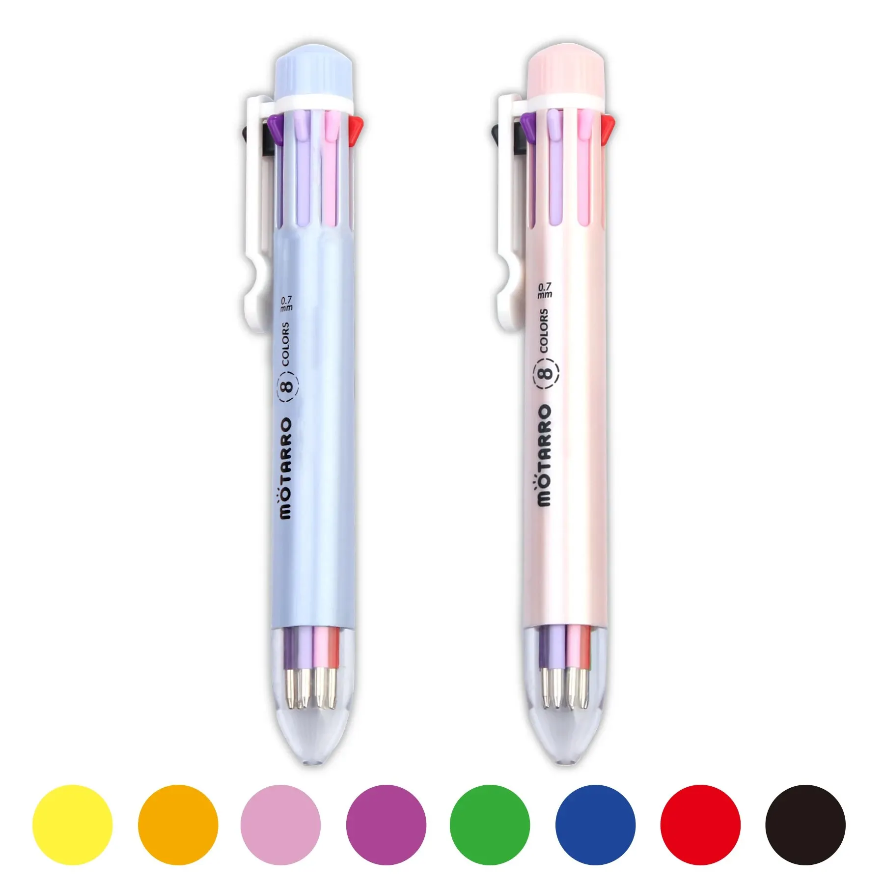 MOTARRO Set 8 Colors for One Storage Ball-point Pen 0.7mm Multicolor Pen Quick Drying Pen Water for Kids School Stationery