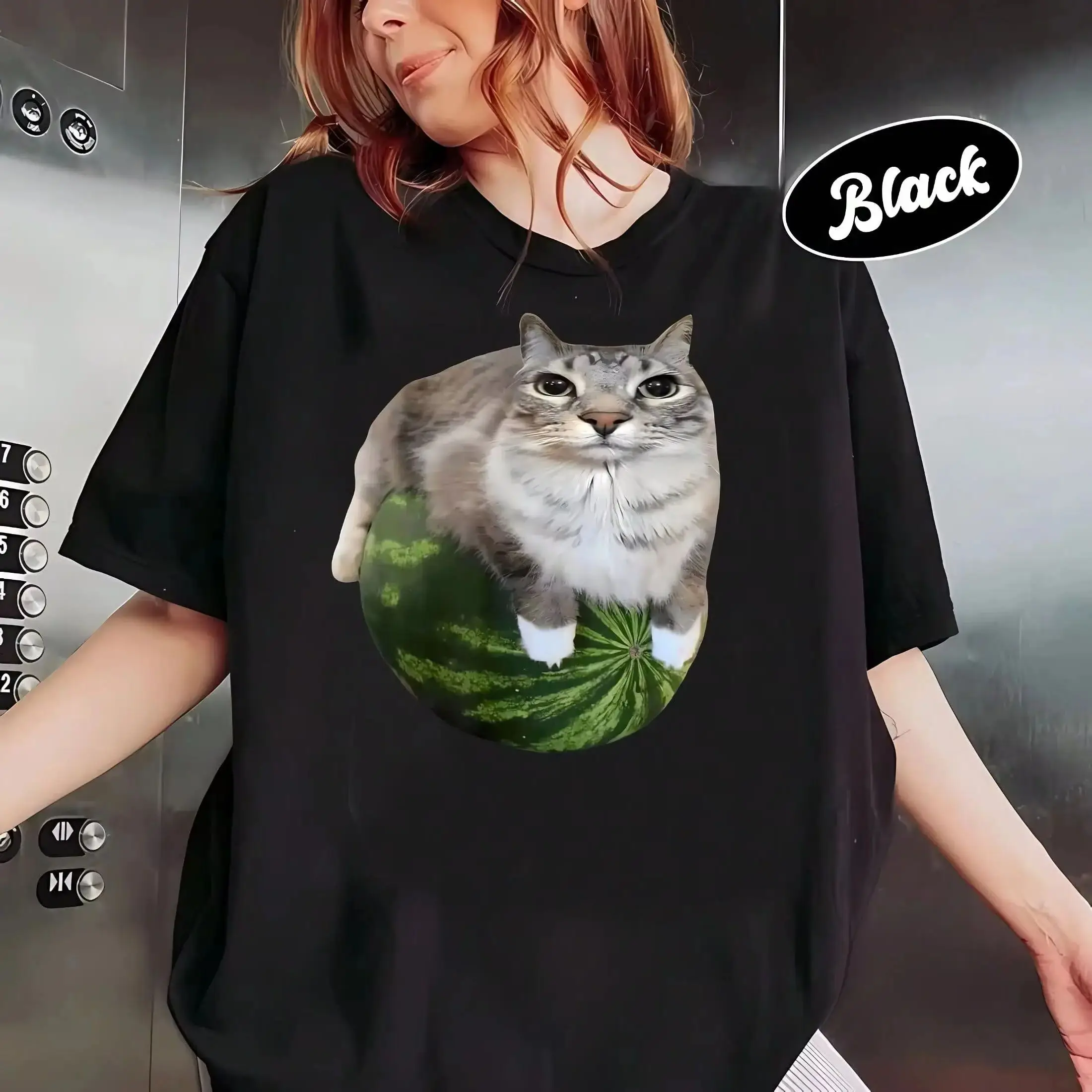 

Мужская футболка с забавным котом и мемми, легкая футболка из полиэстера с круглым вырезом и игривым дизайном кошачьего трав, черная повседневная летняя рубашка