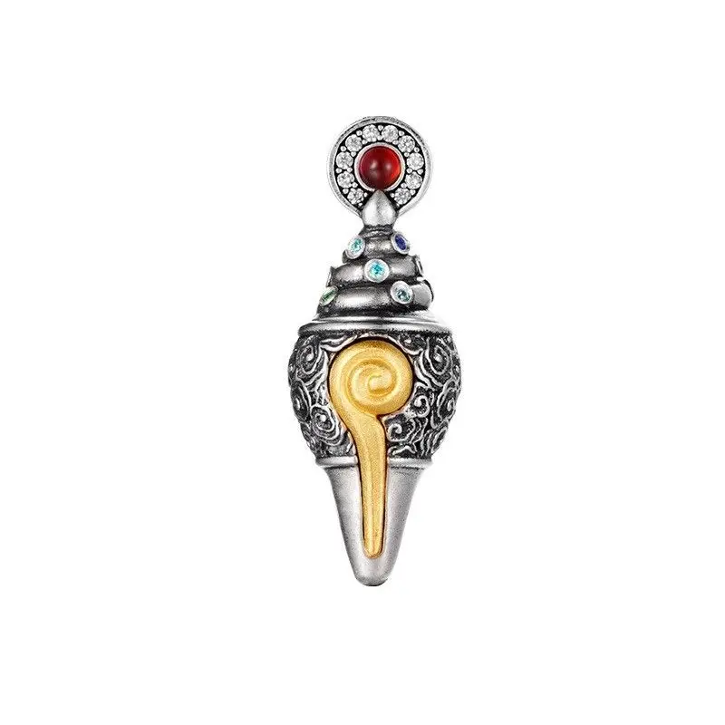 Chinese Traditional Tibetan Style Right Turning Conch Pendant Auspicious Blessing Good Luck Amulet Retro Ethnic Jewelry For Men