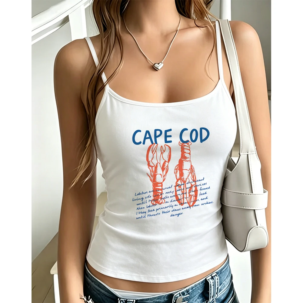 Cape Cod Lobster Print Camisole Women Summer Nautical Graphic Tank Top Casual Sleeveless Vest For Beach Vacation Ocean Lover