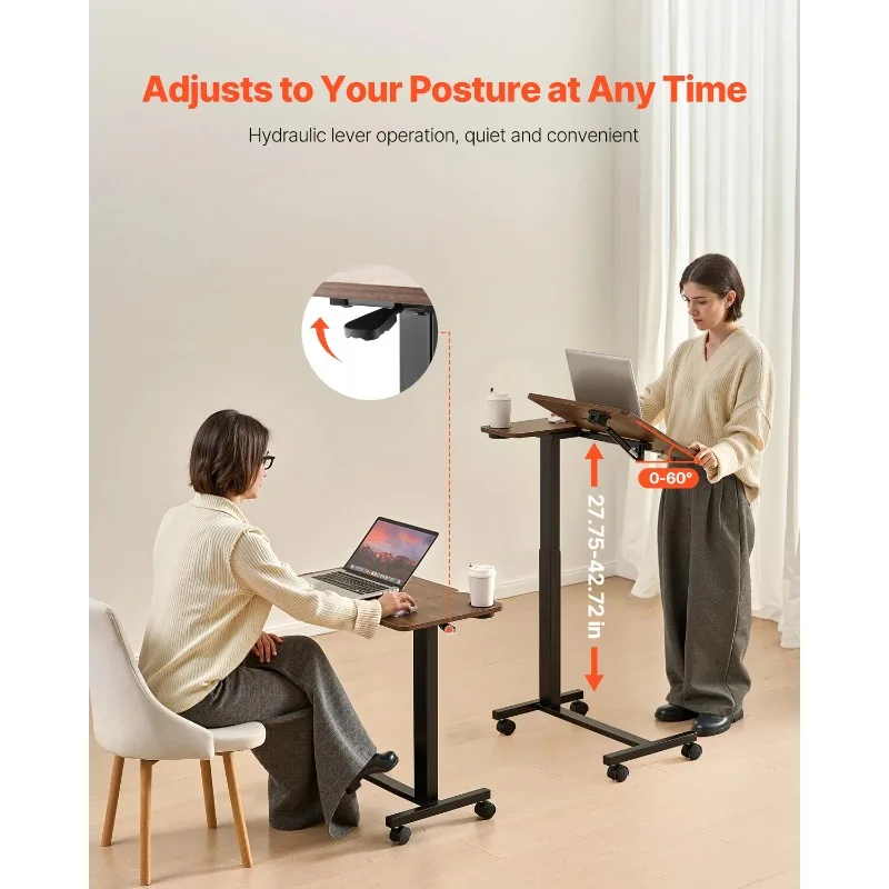 Overbed Table Mobile Bed Side Table w/ Swivel Casters Height & Angle Adjustable Rolling Laptop Desk for Home Office Study