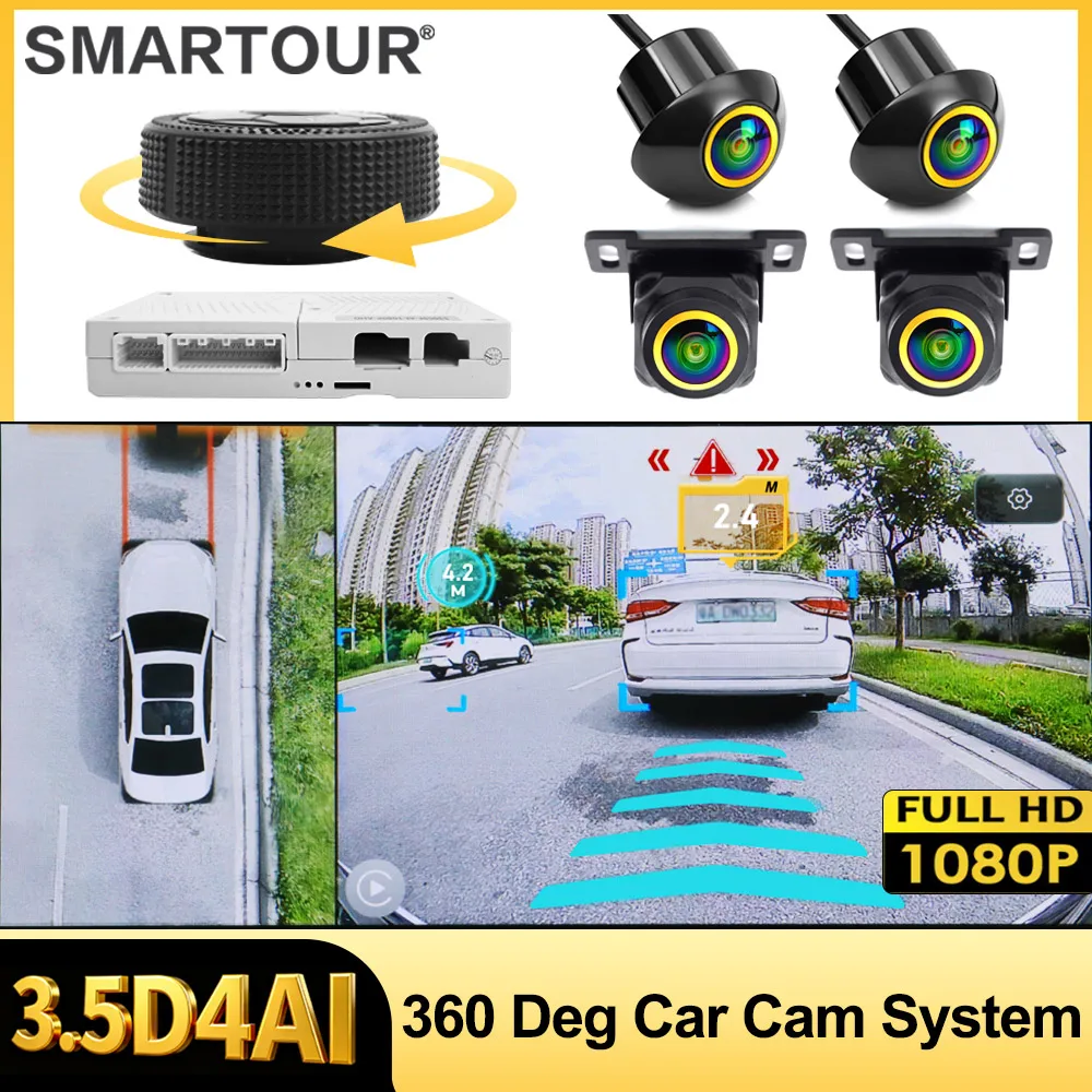 SMARTOUR AHD 1080P 3.5D 360 Degree Bird View Panorama System Cameras Car Parking Surround View Video Recorder DVR Monitor UHD 4K