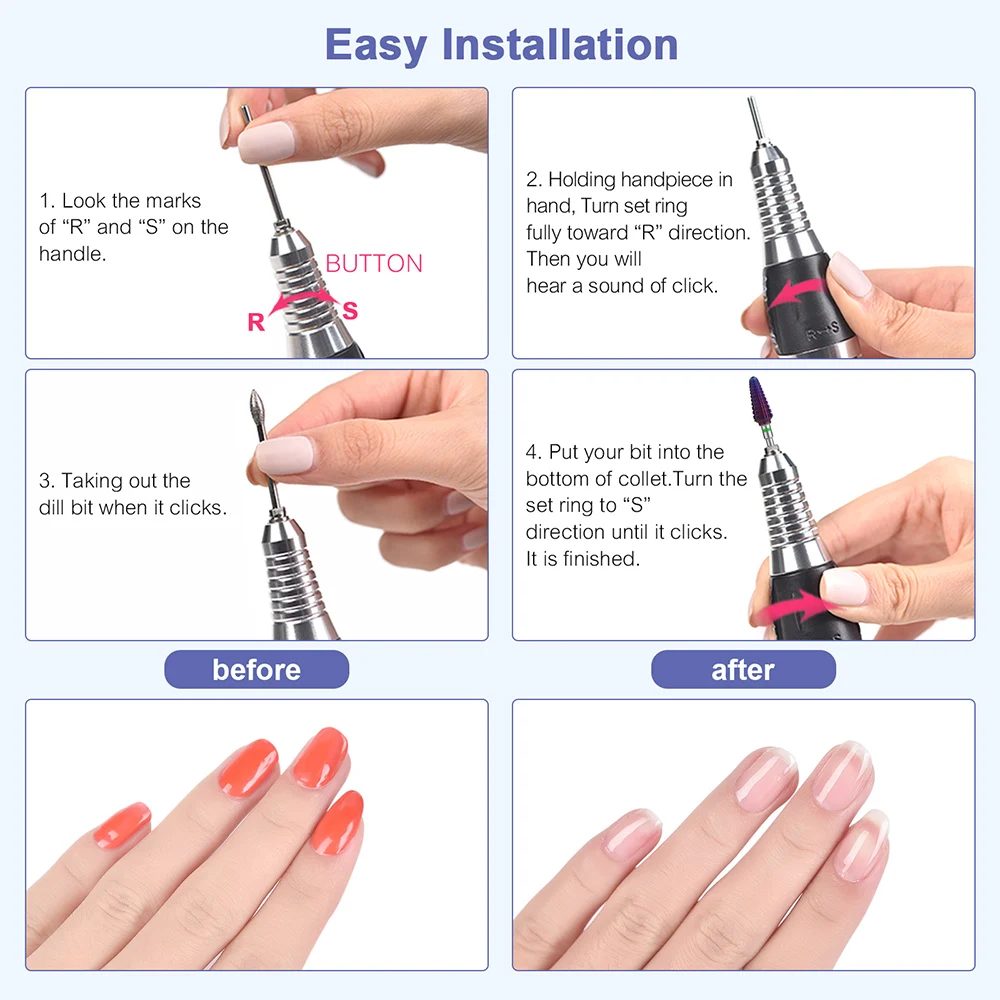 KADS Purple Tornado Carbide Nail Drill Bit 3/32\'\' Tungsten Milling Cutter Manicure Pedicure Rotary Tool for Acrylic or Hard Gels