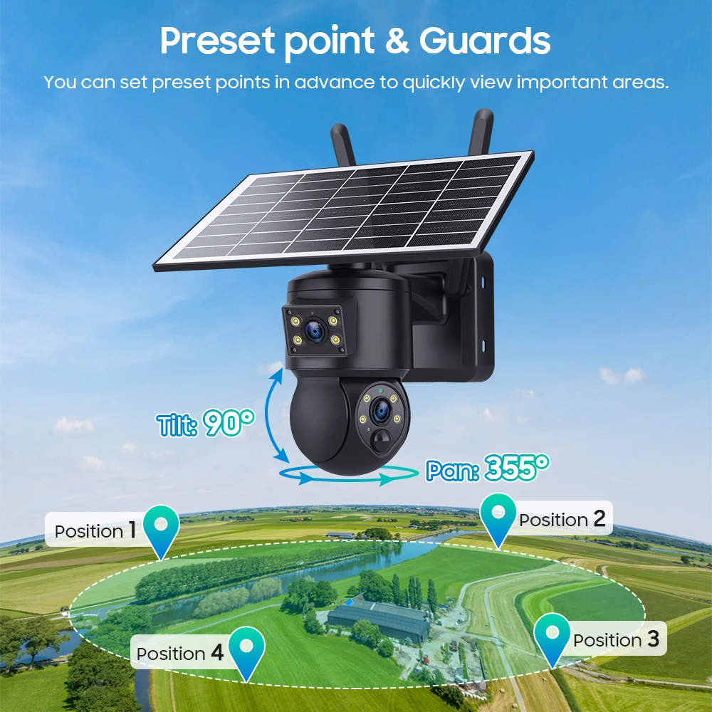 6MP Ubox APP Solar Power Dual Lens WIFI 4G IP Camera Full Color AI Humanoid Detection Home Security CCTV Monitor