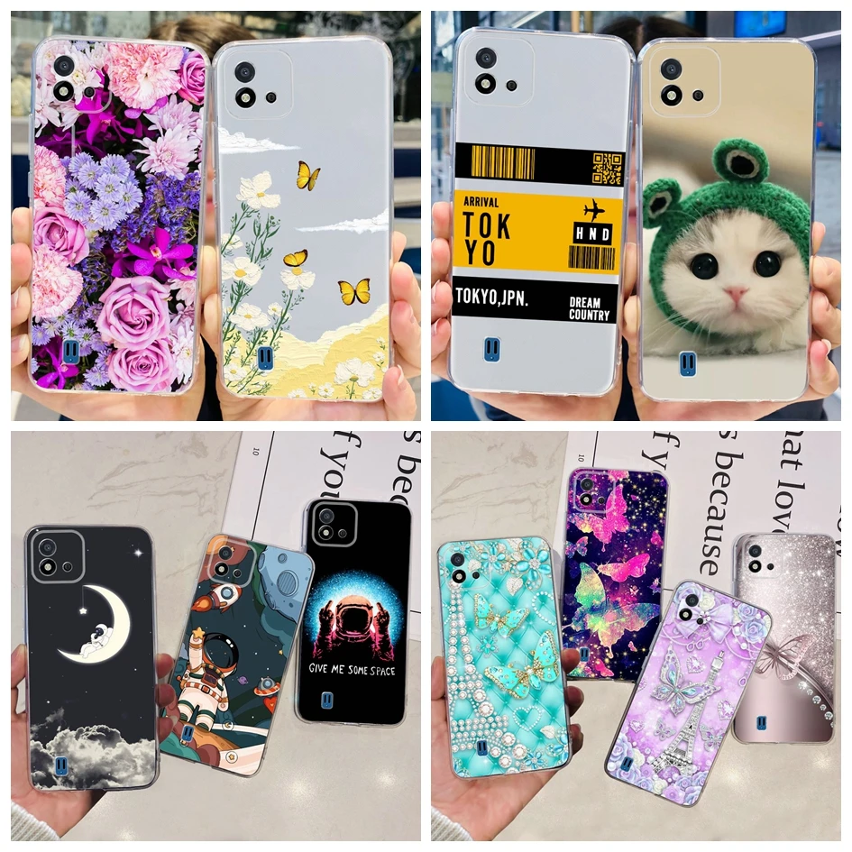 Чехол для Realme C11 2021, мягкая задняя крышка из ТПУ с рисунком симпатичного астронавта, бабочки для Realme C20 C 11 RMX3063 RMX3231 RMX2185, бампер