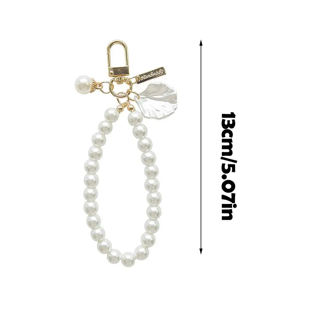 Cute Pearl Keychain Luxury Women Jewelry Shiny Pearl Bead Shell Phone Bag Backpack Charm Accessories Car Key Chain Pendant New