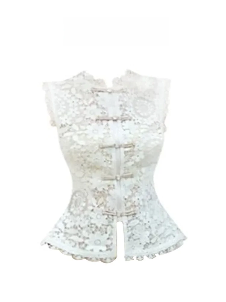 

HEZA Chinese Sle Lace Hook Flower Svel Top Women's Summer High Faion plus Size Vest Pure Desire Floral Embroidery