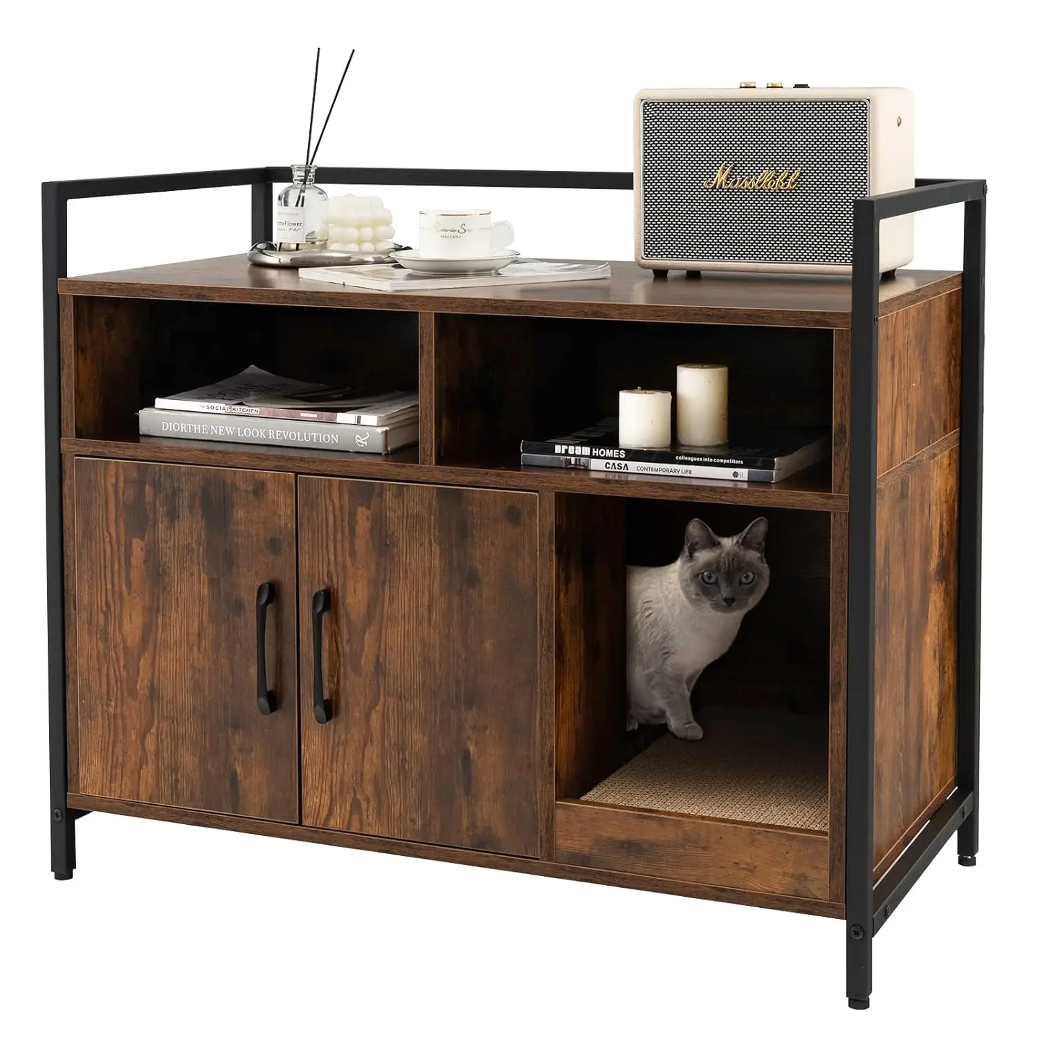 

Тумба для кошачьего туалета - скрытая мебель для кошек с передним входом, когтеточка, шкаф для хранения с 2 дверцами, 2, на заказ