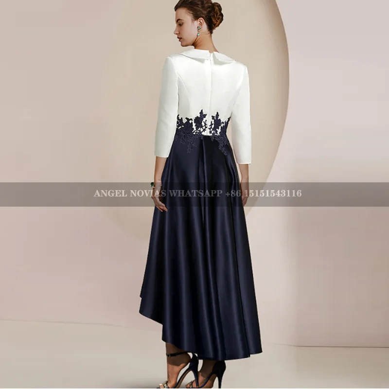 High Low Navy Blue Mother of the Bride Dresses with Sleeves Wedding Party Gowns vestidos de fiestas elegantes mujer