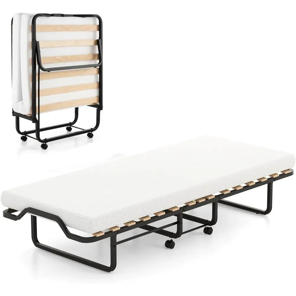 Cama plegable DORTALA con colchón de espuma viscoelástica de 4 pulgadas, cama portátil con estructura metálica súper resistente y de alta resistencia, cama plegable portátil