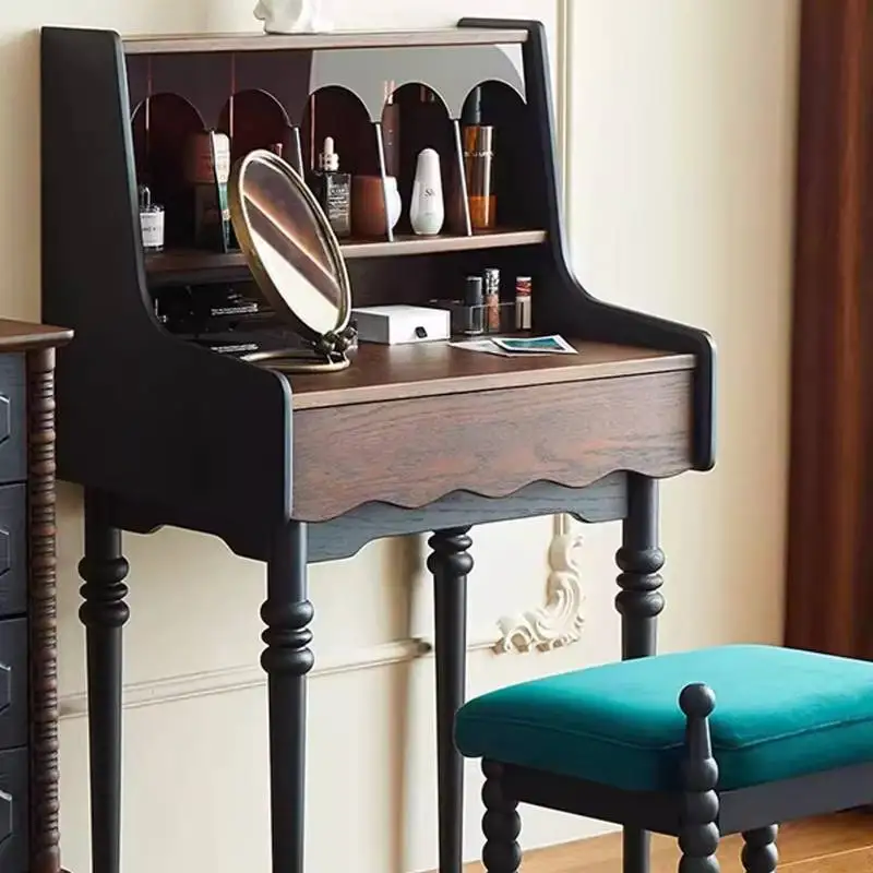 

Natural Vintage Vanity Desk Stool Wood Compact Organizer Drawers Vanity Desk Bedroom Bedside Modern Penteadeiras Furniture Home