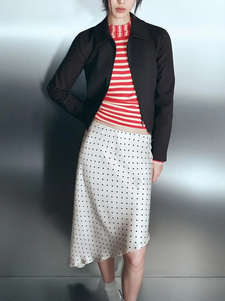 Elegant Polka Dot Asymmetrical Silk Satin Skirt New Summer Collection Women's Fashion 18-25 Years Old 2026 Season