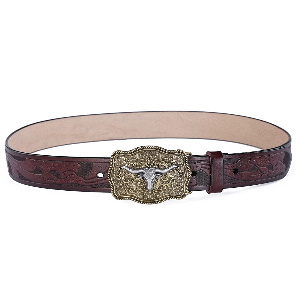 Cinturón occidental para hombre, cinturones de cuero genuino para hombre y mujer, vaquero, vaquera, hebilla de letras grandes, cinturones dorados para hombre, largo, negro, marrón, calidad