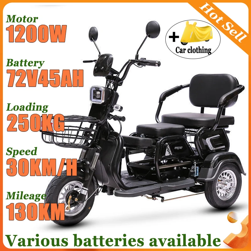 

Adult Household Elderly Disabled Mobility Scooter 1200W Extra Large Motor 72V45AH135km Extra-long Battery Life Electric Tricycle