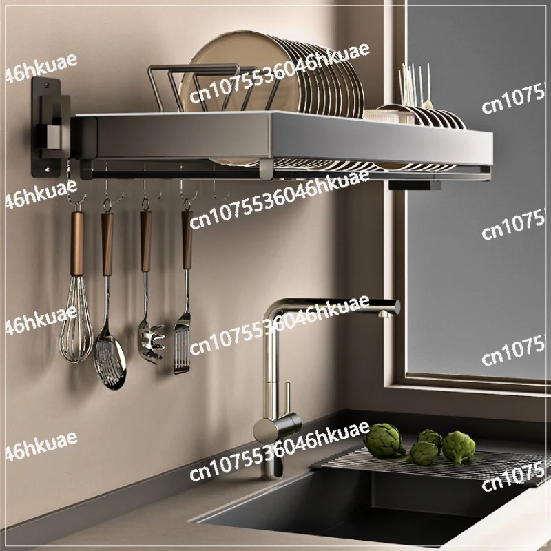 Above Sink Kitchen Dish Drain Rack Wall-mounted Multifunctional Vegetable Fruit Basin Storage Shelf Counter Organizer Rack
