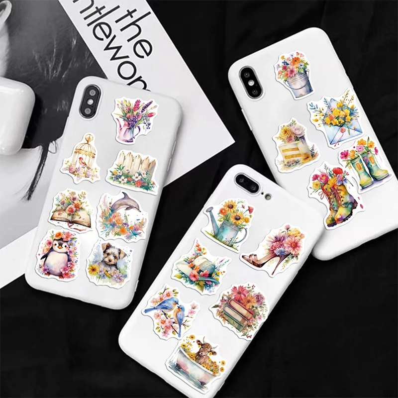 50 قطعة ملصقات نمط الأزهار الجميلة لتقوم بها بنفسك اللعب الهدايا المائية النباتات الجمالية الكتابة على الجدران ملصق الهاتف المحمول الأمتعة الدراجة حقيبة #4